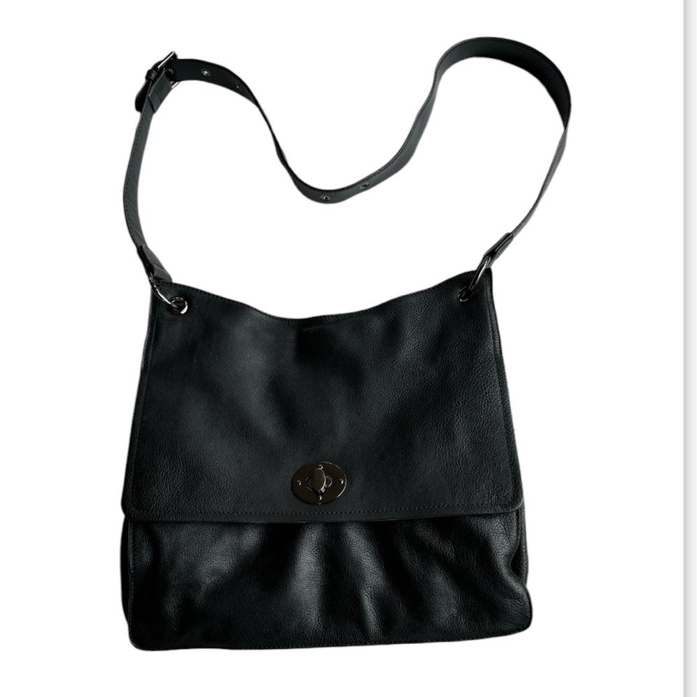 Rachel Roy black leather crossbody handbag 12.5” x 11”